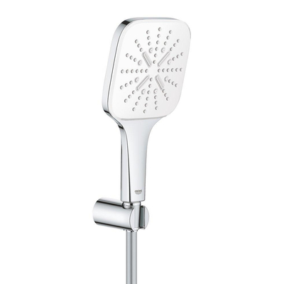 GROHE Rainshower SmartActive 130 Cube Handdoucheset - 3 straalsoorten - vierkant - met houder - gladde slang - 150cm - chroom/moon white