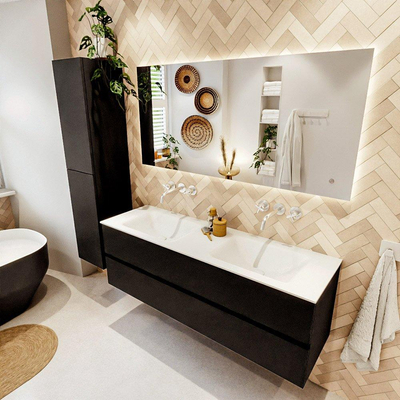 MONDIAZ VICA 150cm badmeubel onderkast Urban 2 lades. Wastafel CLOUD dubbel zonder kraangat, kleur Talc.