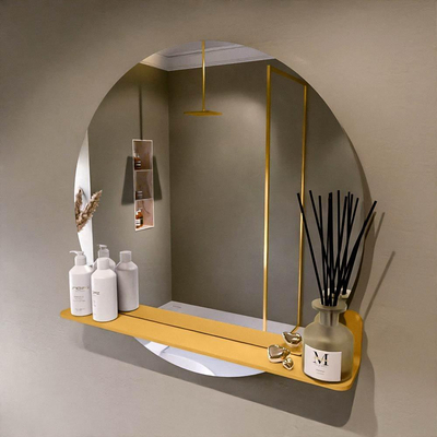 Mondiaz SPOT Badkamerspiegel - rond 80cm - spiegelplanchet - kleur Ocher