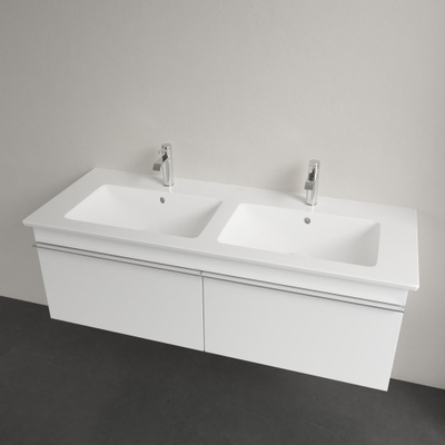 Villeroy & Boch Venticello Meubelwastafel - dubbel - 2 kraangaten doorgestoken - 130x50cm - overloop Ceramic+ - stone white