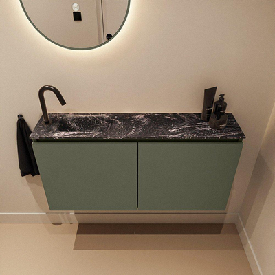 MONDIAZ TURE-DLUX 100cm toiletmeubel Army. EDEN wastafel Lava positie links. Met 1 kraangat.