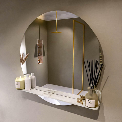 Mondiaz SPOT Badkamerspiegel - rond 90cm - spiegelplanchet - kleur Frappe