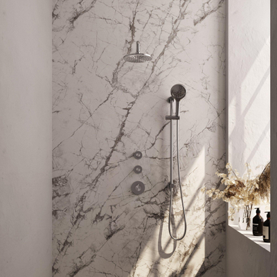 Brauer Brushed Carving Regendoucheset inbouw - hoofddouche 20cm - Wandarm - glijstang - met inbouwdeel - Carving knoppen - handdouche Rond 3 standen - PVD - geborsteld RVS