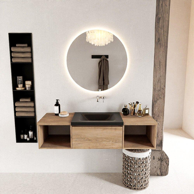 MONDIAZ BUKLA 140cm badmeubel met open module 40 L+R kleur Washed Oak met 1 lade. Wastafel CLOUD midden 0 kraangaten kleur Urban.