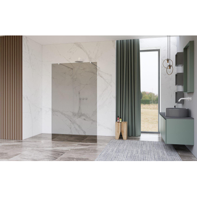 Fortifura Galeria Vrijstaande Inloopdouche - 110x200cm - Rookglas - antikalk - 8mm veiligheidsglas - wandsteunen - Wit mat