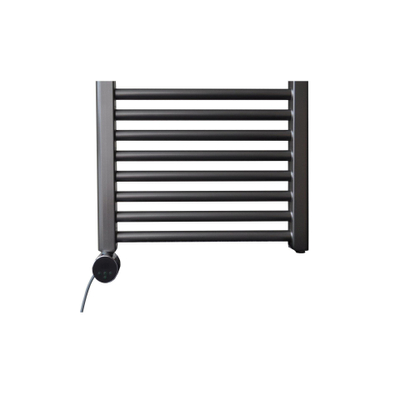Sanicare electrische design radiator 111,8 x 45 cm. Gun metal met thermostaat chroom (rechtsonder)