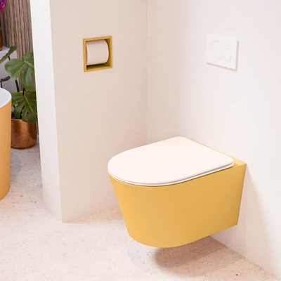 MONDIAZ LAVIE wandclosetpack - 36x53cm - diepspoel - rimless - Ocher (geel) - softclose - quick-release - toiletzitting - Rosee (roze)