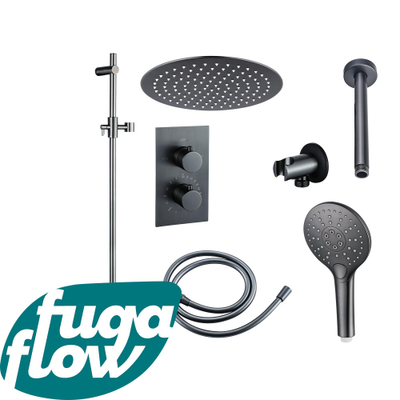 FugaFlow Eccelente Sobrado Badkamer Inbouw Regendoucheset - thermostatisch - plafondarm -glijstang - 25cm hoofddouche -handdouche rond - gunmetal PVD