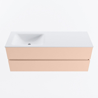 MONDIAZ VICA Badkamermeubelset - 130cm - onderkast rosee- 2 lades - wastafel cloud links - zonder kraangaten - 60cm hoge versie - talc