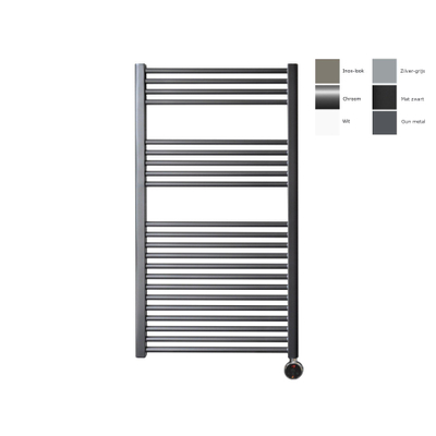 Sanicare electrische design radiator 111,8 x 60 cm. Gun metal met thermostaat chroom (rechtsonder)