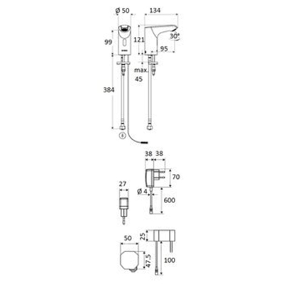 Schell Xeris E HD K elektronische wastafelkraan small v. koud water met inbouw trafo 220V met infrarood sensor chroom