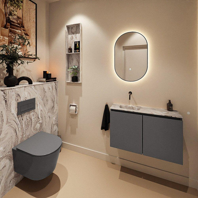 MONDIAZ TURE-DLUX 80cm toiletmeubel Dark Grey. EDEN wastafel Glace positie links. Zonder kraangat.