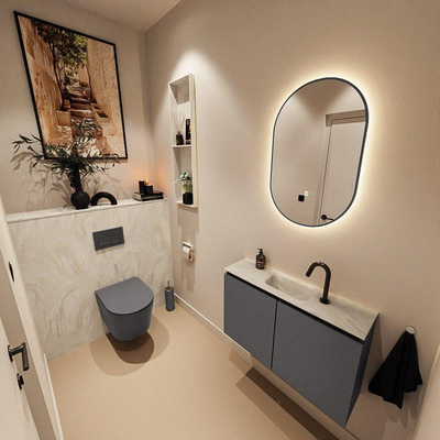 MONDIAZ TURE-DLUX 80cm toiletmeubel Dark Grey. EDEN wastafel Ostra positie midden. Met 1 kraangat.