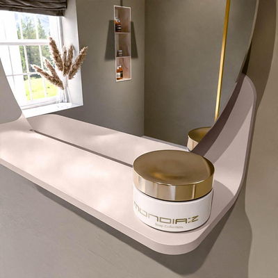 Mondiaz SPOT Badkamerspiegel - rond 40cm - spiegelplanchet - kleur Rosee