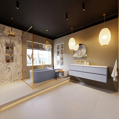 MONDIAZ VICA-DLUX Badkamermeubelset - 150cm - onderkast cale - 4 lades - inbouw wastafel cloud links - zonder kraangaten - 60cm hoge versie - glace