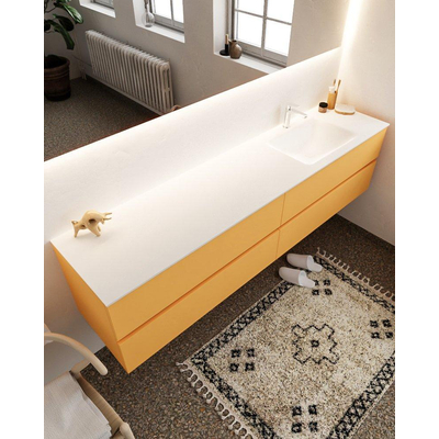 MONDIAZ VICA Badkamermeubelset - 200cm - 4 lades - wasbak Cloud rechts - 1 kraangat - solid surface ocher