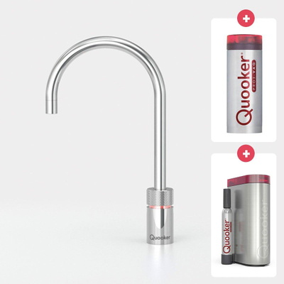 Quooker NL Nordic round kokendwaterkraan opbouw uitloop draaibaar met Pro3 reservoir & Cube reservoir Chroom