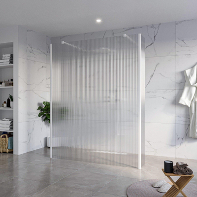 Fortifura Galeria Vrijstaande Inloopdouche - 160x200cm - Helder geribbeld - antikalk - 8mm veiligheidsglas - 2 zijwanden 30cm - wandsteunen en hoekprofielen - Wit mat