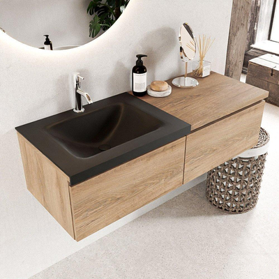 Mondiaz BUKLA Badkamermeubelset - 120x45x34cm - 1 kraangat - wasbak links - solid surface - Urban - greeploos - 2 lades - Melamine - Washed Oak