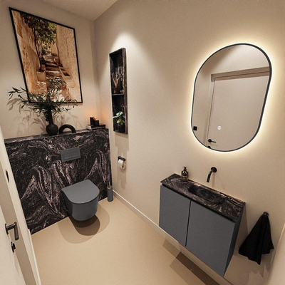 MONDIAZ TURE-DLUX 60cm toiletmeubel Dark Grey. EDEN wastafel Lava positie rechts. Zonder kraangat.
