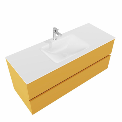 MONDIAZ VICA Badkamermeubelset - 120cm - 2 lades - wasbak Cloud midden - 1 kraangat - solid surface ocher