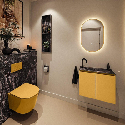 MONDIAZ TURE-DLUX 60cm toiletmeubel Ocher. EDEN wastafel Lava positie links. Met 1 kraangat.