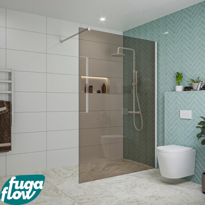 FugaFlow Eccelente Vetro inloopdouche badkamer - 140x200cm - rookglas - wandarm - mat wit
