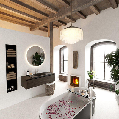 Mondiaz BUKLA badkamermeubelset 120x45x34cm 1 kraangat wasbak midden solid surface Urban greeploos 1 lade met softclose Melamine Dark brown