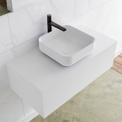 MONDIAZ LAGOM Badkamermeubelset - 90cm - 1 lade - waskom Binx - wasbak midden - 1 kraangat - Solid surface talc