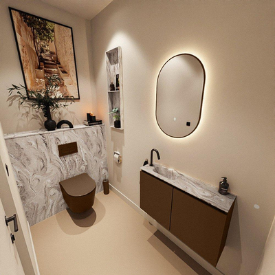 MONDIAZ TURE-DLUX 80cm toiletmeubel Rust. EDEN wastafel Glace positie links. Met 1 kraangat.