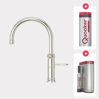 Quooker NL Classic Fusion round kokendwaterkraan opbouw uitloop draaibaar met Pro3 reservoir & Cube reservoir nikkel glans