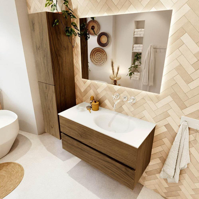 Mondiaz VICA 100cm badmeubel onderkast Chai 2 lades. Wastafel MOON rechts zonder kraangat, kleur Talc.