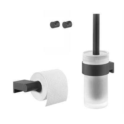 Tiger Bold Toiletaccessoireset Toiletborstel met houder Toiletrolhouder zonder klep Handdoekhaken 2 stuks Zwart