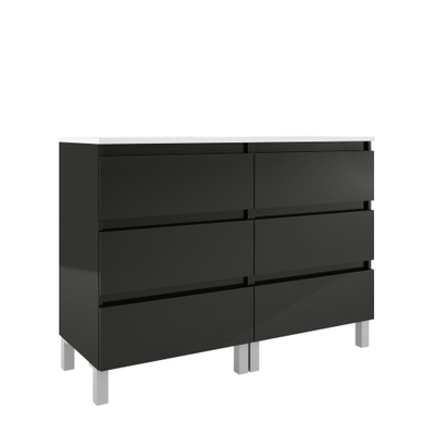 Adema Chaci PLUS Badkamermeubelset - 120x86x46cm - 2 ovale keramische wasbakken wit - 2 kraangaten - 6 lades - rechthoekige spiegel - mat zwart