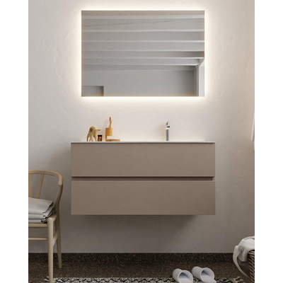 MONDIAZ VICA Badkamermeubelset - 100cm - 2 lades - wasbak Moon rechts - 1 kraangat - solid surface smoke