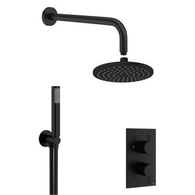 Crosswater MPRO Regendoucheset Inbouw - hoofddouche 20cm - 2 functies - 2 knoppen - wandarm 33cm - staafhanddouche 1 stand - zwart mat