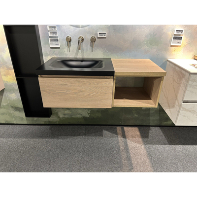 Mondiaz BUKLA Badkamermeubelset 100x45x34cm 0 kraangaten wasbak links solid surface Urban greeploos 1 lade Melamine Washed Oak OUTLETSTORE