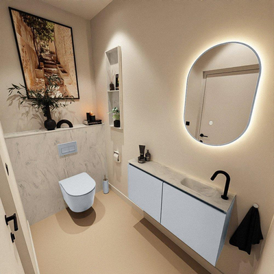 MONDIAZ TURE-DLUX 100cm toiletmeubel Clay. EDEN wastafel Opalo positie rechts. Met 1 kraangat.