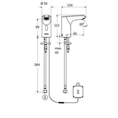 Schell Xeris E HD K elektronische wastafelkraan small v. koud water met batterij 6V met infrarood sensor chroom