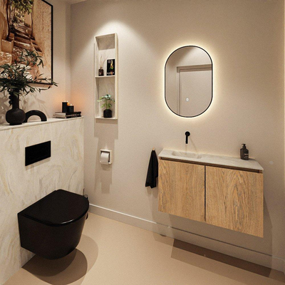 MONDIAZ TURE-DLUX 80cm toiletmeubel Washed Oak. EDEN wastafel Ostra positie links. Zonder kraangat.