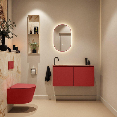 MONDIAZ TURE-DLUX 100cm toiletmeubel Fire. EDEN wastafel Frappe positie links. Met 1 kraangat.