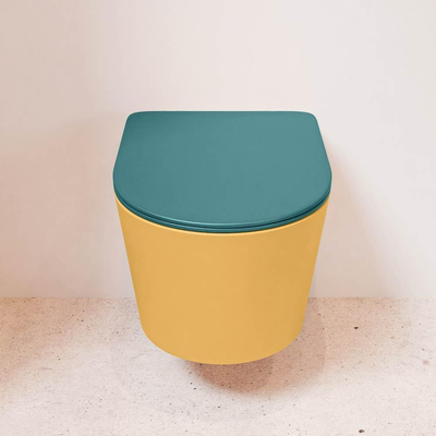 MONDIAZ LAVIE wandclosetpack - 36x53cm - diepspoel - rimless - Ocher (geel) - softclose - quick-release - toiletzitting - Smag (blauw)