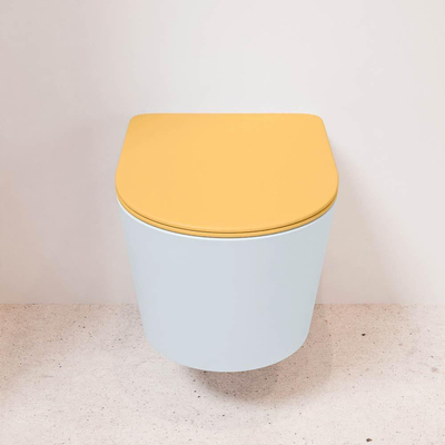 MONDIAZ LAVIE wandclosetpack - 36x53cm - diepspoel - rimless - clay (blauw) - softclose - quick-release - toiletzitting - Ocher (geel)