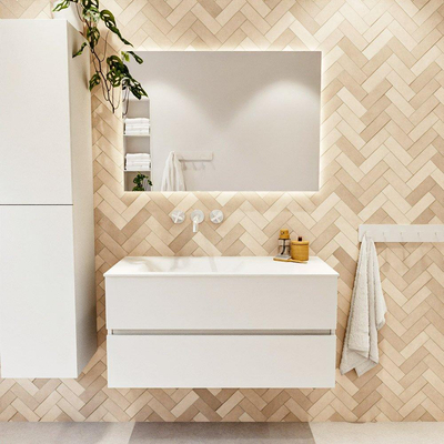 MONDIAZ VICA 100cm badmeubel onderkast Talc 2 lades. Wastafel CLOUD links zonder kraangat, kleur Talc.