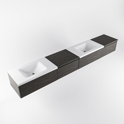 MONDIAZ BUKLA 280cm badmeubel met module 60 links kleur Dark Brown met 4 lades. Wastafel CLOUD dubbel 0 kraangaten kleur Talc.