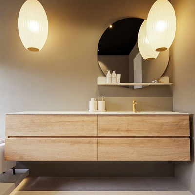 MONDIAZ VICA-DLUX Badkamermeubelset - 200cm - onderkast washed oak - 4 lades - inbouw wastafel cloud rechts - 1 kraangat - 60cm hoge versie - frape