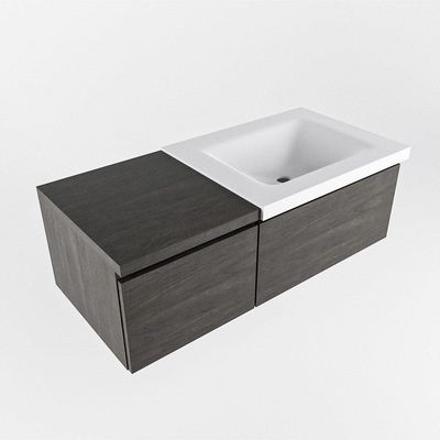 MONDIAZ BUKLA 100cm badmeubel met module 40 kleur Dark Brown met 2 lades. Wastafel CLOUD rechts 1 kraangat kleur Talc.