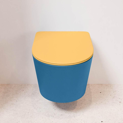 MONDIAZ LAVIE wandclosetpack - 36x53cm - diepspoel - rimless - Jeans (blauw) - softclose - quick-release - toiletzitting - Ocher (geel)