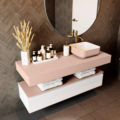 Mondiaz TOP 51 Vrijhangend Topblad - 130x51x12cm - geschikt voor waskom - Solid surface - Rosee