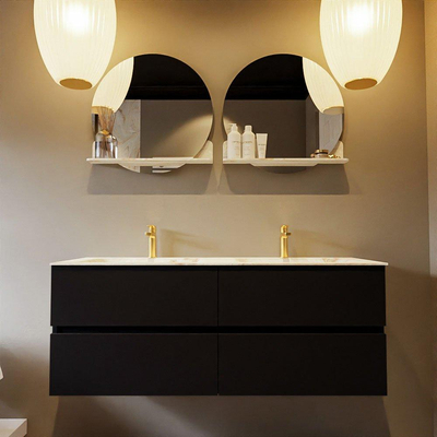 MONDIAZ VICA-DLUX Badkamermeubelset - 130cm - onderkast urban - 4 lades - inbouw wastafel cloud dubbel - 2 kraangaten - 60cm hoge versie - frape